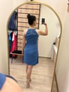 Mavi Halter Yaka Yandan Bağlamalı Elbise