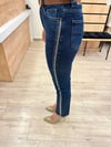 Mavi Şerit Taşlı M om Fit Pantolon
