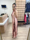 Pembe Kraş Düğmeli Saten Elbise