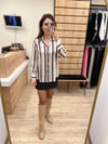 Saten Kahve Çizgili Gömlek