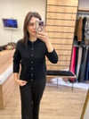 Siyah Bisiklet Yaka Boncuk Düğmeli Hırka
