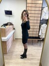 Siyah Crep Kumaş Drapeli Elbise