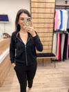 Siyah Fermuarlı Kapüşonlu Sweat