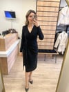 Siyah Kruvaze Simli Taşlı Elbise