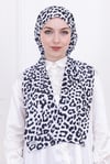 Leopar Desenli Siyah Çıtçıtlı Şal