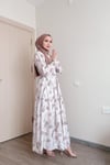 Sayra Shawl kadın bej çiçek desenli tesettür elbise SYR010