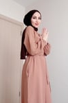 Sayra shawl kadın bej kuşaklı salaş kesim tesettür tulum SYR009