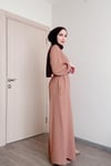 Sayra shawl kadın bej kuşaklı salaş kesim tesettür tulum SYR009