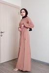 Sayra shawl kadın bej kuşaklı salaş kesim tesettür tulum SYR009