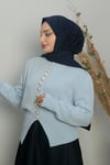 Sayra Shawl kadın lila düğme detaylı triko hırka SYR017