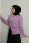 Sayra Shawl kadın lila düğme detaylı triko hırka SYR017