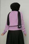 Sayra Shawl kadın lila düğme detaylı triko hırka SYR017
