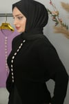 Sayra Shawl kadın siyah düğme detaylı triko hırka SYR017