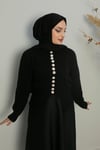 Sayra Shawl kadın siyah düğme detaylı triko hırka SYR017