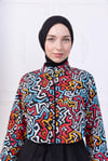 Sayra Shawl Kadın Siyah Geometrik Desenli Tesettür Haşema Mayo