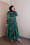 Sayra Shawl kadın yeşil bisiklet yaka tesettür elbise SYR011