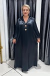 Selma Büyük Beden A Kesim Balon Kol Saten Elbise