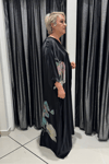 Selma Büyük Beden Çiçek Desenli Uzun Saten Elbise
