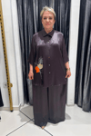 Selma Büyük Beden Çiçek Detaylı Saten Takım