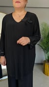 Selma Büyük Beden Çiçek İşlemeli Plise Detaylı Takım
