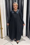 Selma Büyük Beden Çiçek & Yaka Detaylı Plise Elbise
