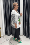 Selma Büyük Beden Çizgili Detaylı Baskılı Bluz