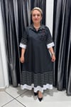 Selma Büyük Beden Çizgili Yaka ve Manşet Elbise