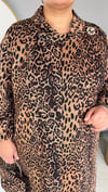Selma Büyük Beden Degaje Yaka Leopar Elbise