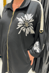 Selma Büyük Beden Fermuarlı Floral Desenli Ceket