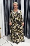 Selma Büyük Beden Floral Desenli Pamuk Saten Elbise