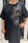 Selma Büyük Beden Geometrik Desenli T-Shirt