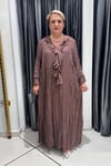Selma Büyük Beden Kırışık Dokulu Volanlı Elbise