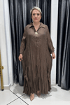 Selma Büyük Beden Kırışık Dokulu Yakalı Elbise