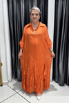 Selma Büyük Beden Kırışık Dokulu Yakalı Elbise