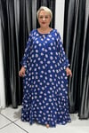 Selma Büyük Beden Kolsuz İç Elbiseli Papatya Desenli Elbise