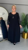 Selma Büyük Beden Kolye Hediyeli Şık Siyah Elbise