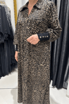 Selma Büyük Beden Leopar Desenli Örme Elbise