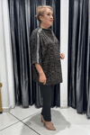 Selma Büyük Beden Leopar Desenli Şeritli Bluz