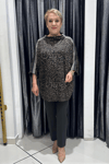 Selma Büyük Beden Leopar Desenli Şeritli Bluz