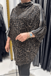 Selma Büyük Beden Leopar Desenli Şeritli Bluz