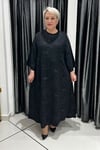 Selma Büyük Beden Önü Açılabilir Desenli Çıt Çıtlı Kap/Elbise