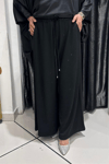 Selma Büyük Beden Pamuk Saten Desenli Bluz ve Örme Pantolon Takım