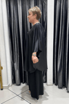 Selma Büyük Beden Pamuk Saten Desenli Bluz ve Örme Pantolon Takım