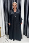 Selma Büyük Beden Pamuk Saten Kendinden Desenli Elbise