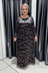 Selma Büyük Beden Rahat Kesim Desenli Saten Elbise