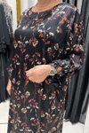 Selma Büyük Beden Rahat Kesim Desenli Saten Elbise