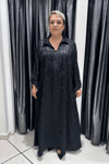 Selma Büyük Beden Saten Boncuk İşlemeli Şık Elbise