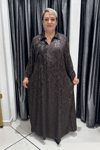 Selma Büyük Beden Saten Boncuk İşlemeli Şık Elbise
