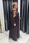 Selma Büyük Beden Saten Yarasa Kol İşlemeli Elbise
