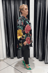 Selma Büyük Beden Şifon Çiçek Desenli Ceket